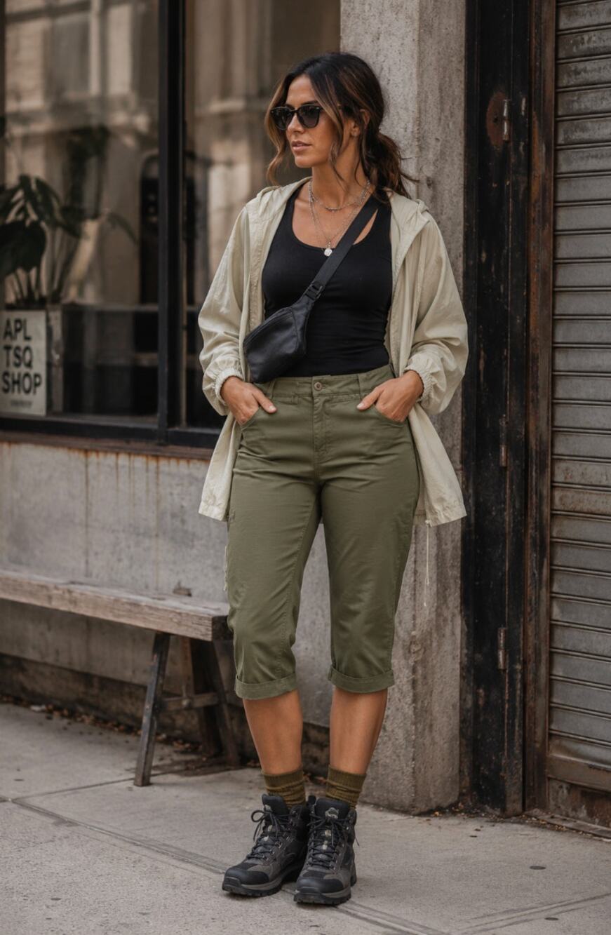 Madewell The '90s Capri Pant in Garment-Dyed Sateen Green Gorpcore Utility 27